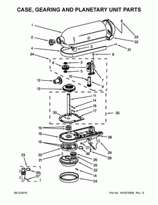 CASE, GEARING AND PLANETARY UNIT Diagram and Parts List for KSM150APSCS0  KitchenAid Mixer