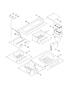 Shelf Parts Diagram and Parts List for KBFN406ESS00  KitchenAid Refrigerator