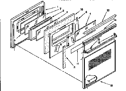 Door Diagram and Parts List for KEBS107BBWH3  KitchenAid Wall Oven