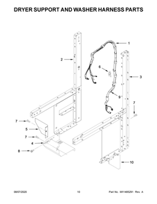 Dryer Support And Washer Harness Parts Diagram and Parts List for WETLV27HW2  Whirlpool Washer Dryer Combo