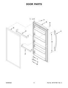 Door Parts Diagram and Parts List for WZF57R16FW08  Whirlpool Freezer