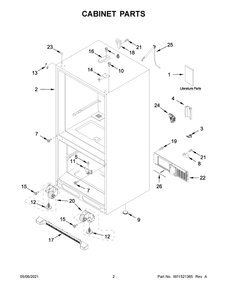 Cabinet Parts Diagram and Parts List for WRB322DMHV03  Whirlpool Refrigerator