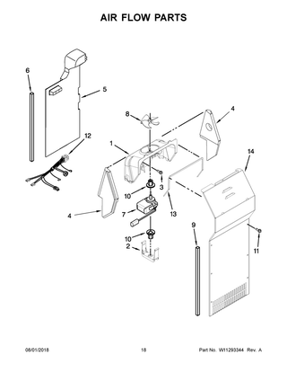 Air Flow Parts Diagram and Parts List for 5WRS25FDFG00  Whirlpool Refrigerator