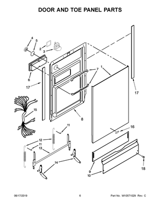 Door And Toe Panel Parts Diagram and Parts List for WDF518SAAM0  Whirlpool Dishwasher