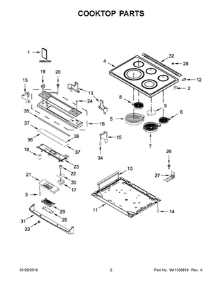 Cooktop Parts Diagram and Parts List for YWEE745H0FS2  Whirlpool Range