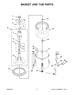 04 - BASKET AND TUB PARTS Diagram and Parts List for RTW4516FW0  Whirlpool Washer