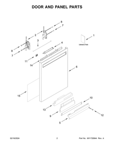 Door And Panel Parts Diagram and Parts List for KDFE204KWH3  KitchenAid Dishwasher