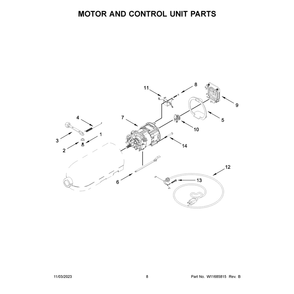 Motor And Control Unit Parts Diagram and Parts List for 5KSM175PSBBK5  KitchenAid Mixer