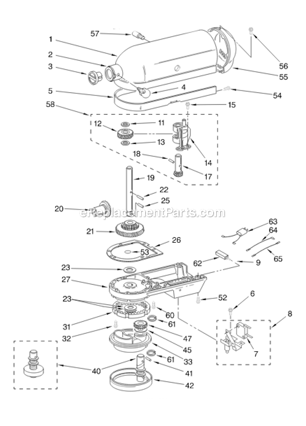 CASE, GEARING AND PLANETARY UNIT Diagram and Parts List for K5SS  KitchenAid Mixer