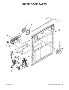 Inner Door Parts Diagram and Parts List for WDF540PADB3  Whirlpool Dishwasher