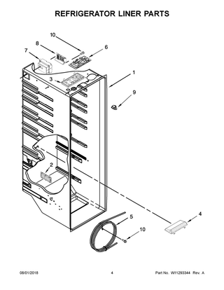 Refrigerator Liner Parts Diagram and Parts List for 5WRS25FDFG00  Whirlpool Refrigerator