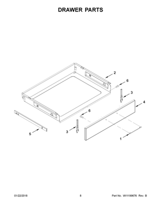 Drawer Parts Diagram and Parts List for WEEA25H0HN0  Whirlpool Range