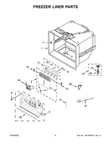 Freezer Liner Parts Diagram and Parts List for KRFC604FSS03  Whirlpool Refrigerator