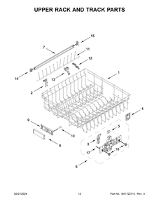 Upper Rack And Track Parts Diagram and Parts List for KDTM405PPS1  KitchenAid Dishwasher