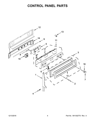 Control Panel Parts Diagram and Parts List for YKFED500EBS3  Whirlpool Range