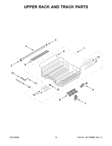 Upper Rack And Track Parts Diagram and Parts List for KDTF924PPS0  KitchenAid Dishwasher