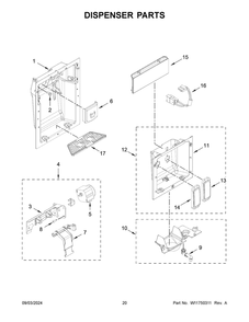 11 - Dispenser Parts Diagram and Parts List for KBSD702MSS01  Whirlpool Refrigerator