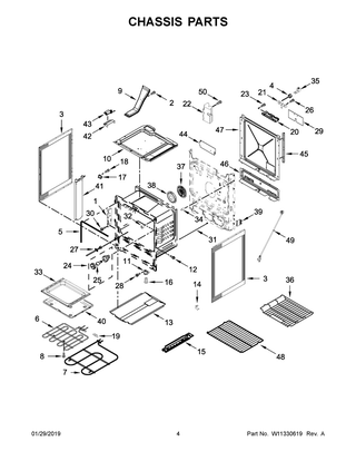 Chassis Parts Diagram and Parts List for YWEE745H0FS2  Whirlpool Range