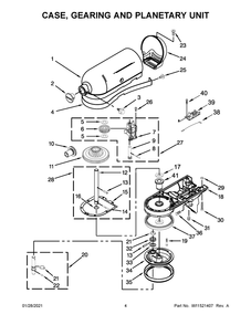 Case, Gearing And Planetary Unit Diagram and Parts List for 5KSM156BBM4  Whirlpool Mixer