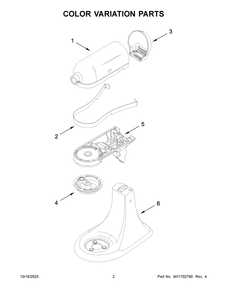 Color Variation Parts Diagram and Parts List for 5KSM195PSBOA5  KitchenAid Mixer
