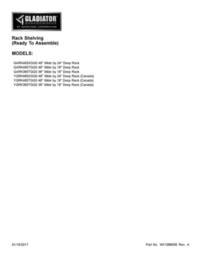01 - COVER SHEET Diagram and Parts List for GARK485XGG0  Whirlpool Tool Stand & Cart