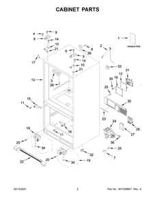 Cabinet Parts Diagram and Parts List for KRFF302EWH03  Whirlpool Refrigerator