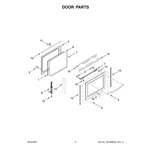 Door Diagram and Parts List for WFE775H0HZ2  Whirlpool Range