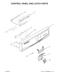 Control Panel And Latch Parts Diagram and Parts List for WDF110PABT5  Whirlpool Dishwasher