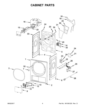 03 - CABINET PARTS Diagram and Parts List for YWHD5090GW0  Whirlpool Dryer