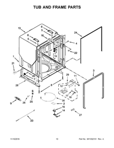 Tub And Frame Parts Diagram and Parts List for 66513543N413  Kenmore Dishwasher