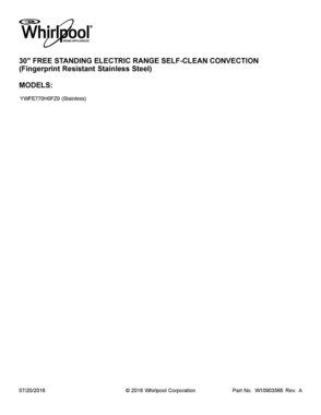 01 - COVER SHEET Diagram and Parts List for YWFE770H0FZ0  Whirlpool Range