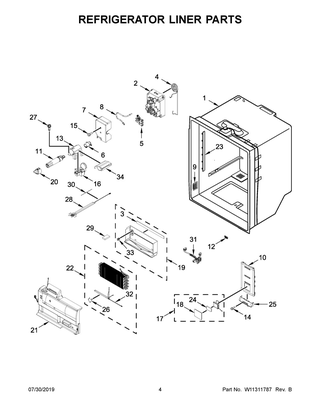 Refrigerator Liner Parts Diagram and Parts List for WRF954CIHZ01  Whirlpool Refrigerator