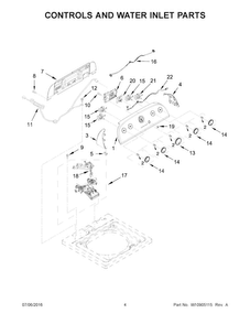 Controls And Water Inlet Parts Diagram and Parts List for 2DWTW4845EW1  Whirlpool Washer