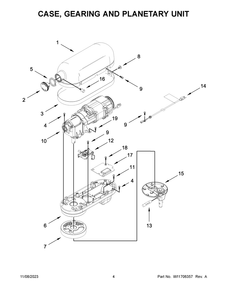 Case, Gearing And Planetary Unit Diagram and Parts List for KSM70SKQXBK0  KitchenAid Mixer