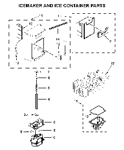 Icemaker and ice container parts Diagram and Parts List for 10651769512  Kenmore Refrigerator