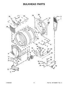 Bulkhead Parts Diagram and Parts List for WGD6620HW2  Whirlpool Dryer