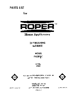 Front Cover Diagram and Parts List for F4558*1  Roper Range