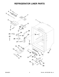 Refrigerator Liner Parts Diagram and Parts List for KRFF305EBS05  Whirlpool Refrigerator