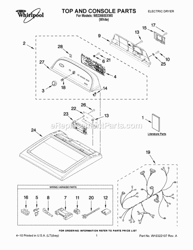 Part Location Diagram of W10096966 Whirlpool TECH SHEET