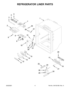 Refrigerator Liner Parts Diagram and Parts List for KRFC300EWH04  Whirlpool Refrigerator