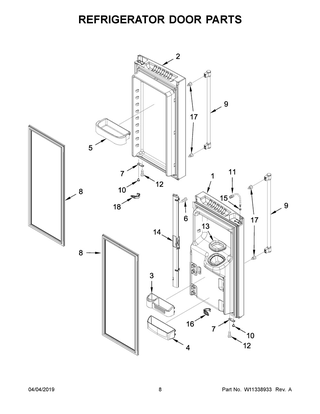 Refrigerator Door Parts Diagram and Parts List for IX7DDEXGZ003  Whirlpool Refrigerator