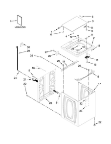 Top And Cabinet Parts Diagram and Parts List for 11025132410  Kenmore Washer