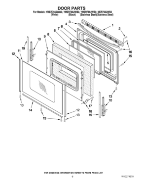 05 - DOOR PARTS Diagram and Parts List for YMER7662WB0  Whirlpool Range