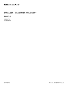 Cover Sheet Diagram and Parts List for KSM2APC0  KitchenAid Mixer