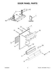 Door Panel Parts Diagram and Parts List for 66514815N613  Whirlpool Dishwasher