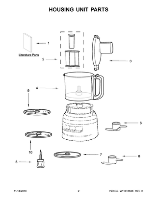 Housing Unit Parts Diagram and Parts List for KFP0918BM0  Whirlpool Food Processor
