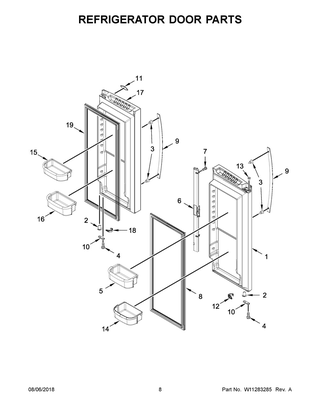 Refrigerator Door Parts Diagram and Parts List for WRF532SNHZ01  Whirlpool Refrigerator