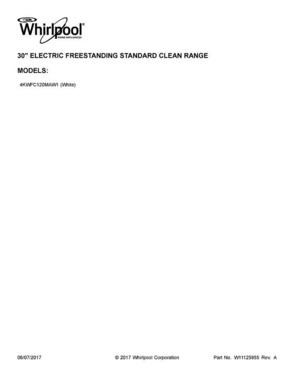 01 - Cover Sheet Diagram and Parts List for 4KWFC120MAW1  Whirlpool Range