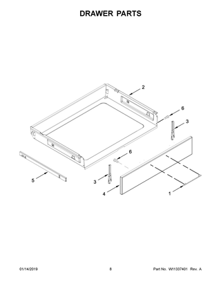Drawer Parts Diagram and Parts List for YWEEA25H0HN1  Whirlpool Range