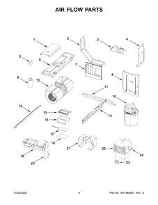 Air Flow Parts Diagram and Parts List for YWML75011HW8  Whirlpool Microwave Oven Combo